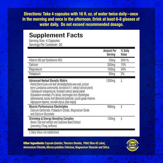 MHP Xpel Maximum Strength Diuretic Water Pills, for Water Retention Relief, Weight loss Support, with Vitamin B-6 Potassium Dandelion Root, 80 Capsules