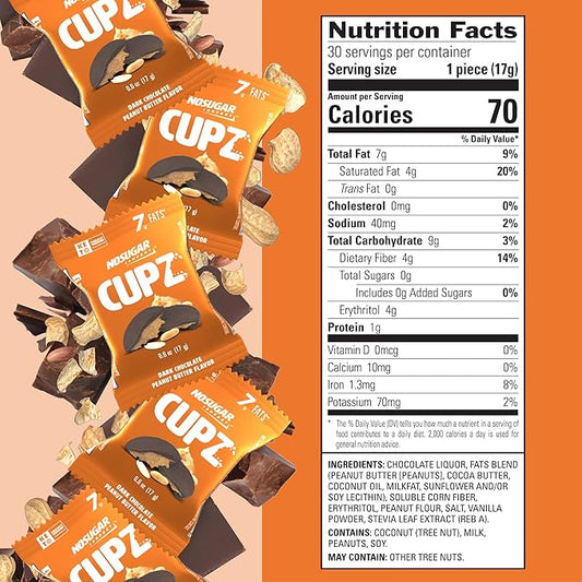 No Sugar Keto Peanut Butter Cups, 60 Cups, Diabetic safe treat, Low Net Carb (1g), Sugar Free (0g) Keto Fat Bomb Snacks with 7g Healthy Fat - Gluten Free, All Natural, Non-GMO