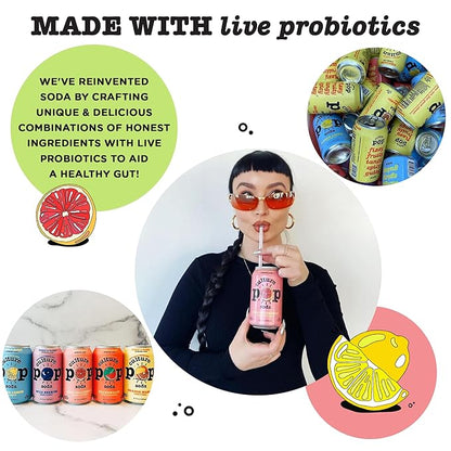 Culture Pop Soda, Zesty & Tarty Variety Pack, Probiotic Low Sugar Soda, Sparkling Juice Alternative, Non-GMO, Kosher, Gluten-Free, No Stevia (12pk)