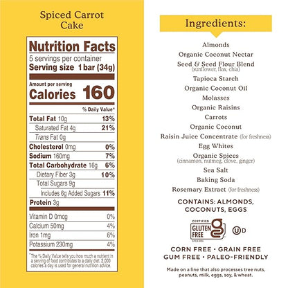 Simple Mills Almond Flour Snack Bars, Variety Pack (Nutty Banana Bread and Spiced Carrot Cake) - Gluten Free, Made with Organic Coconut Oil, Breakfast Bars, Healthy Snacks, 6 Ounce (Pack of 2)
