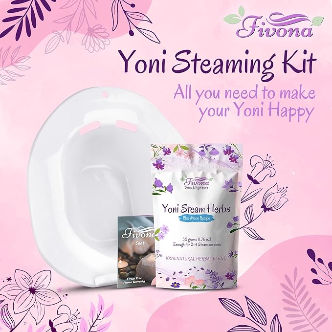 FIVONA 2-in-1 Yoni Steam Kit - Pack of V Steaming Herbs Blue Moon Recipe 1.76 Ounces (2-4 Steams) Bundled with V-Steam Seat