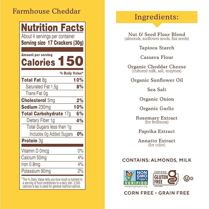Simple Mills Almond Flour Crackers, Farmhouse Cheddar 4.25 Ounce 6)
