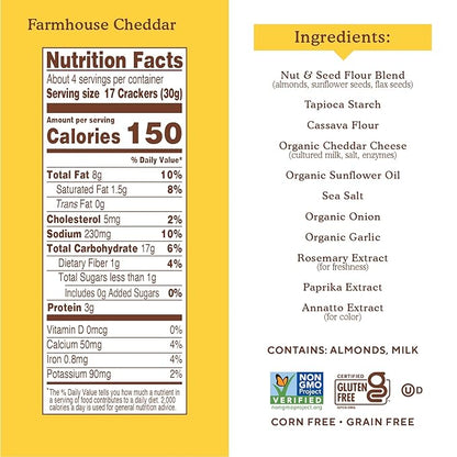 Simple Mills Almond Flour Crackers, Farmhouse Cheddar 4.25 Ounce 6)