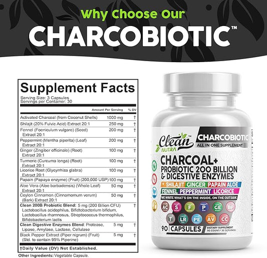 Clean Nutra Activated Charcoal Capsules Shilajit 5000mg Pills 200 Billion