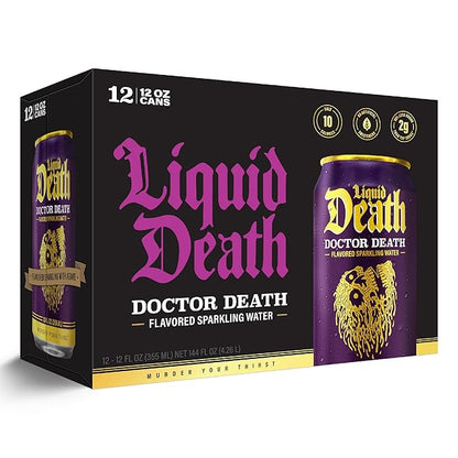 Liquid Death, Doctor Death, Soda-Flavored Sparkling Water, 12-Pack (12oz Cans), Low Calorie & No Artificial Sweeteners