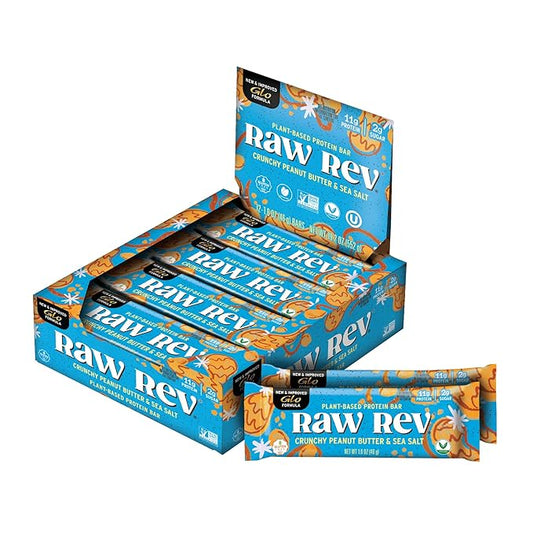 Raw Rev Vegan High-Protein Bars, Crunchy Peanut Butter & Sea Salt, 12g Plant Protein, 12g Fiber, 1.6 Oz, 12 Count (Pack of 1)