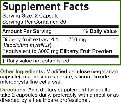 Bronson Bilberry Extra Strength Vaccinium Myrtillus, 60 Vegetarian