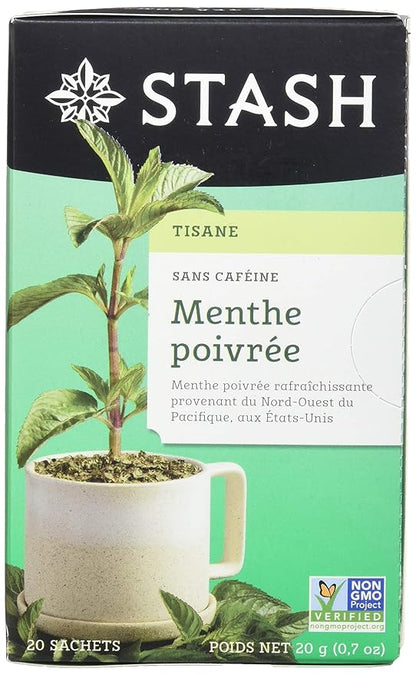 Stash Tea Peppermint Herbal Tea - Naturally Caffeine Free, Non-GMO Project Verified Premium Tea with No Artificial Ingredients, 20 Count (Pack of 6) - 120 Bags Total