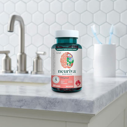 NEURIVA Original Brain Supplement for Memory, Focus & Concentration + Learning & Accuracy with Clinically Tested Nootropics Phosphatidylserine and Neurofactor, Strawberry Flavor, 50 Gummies