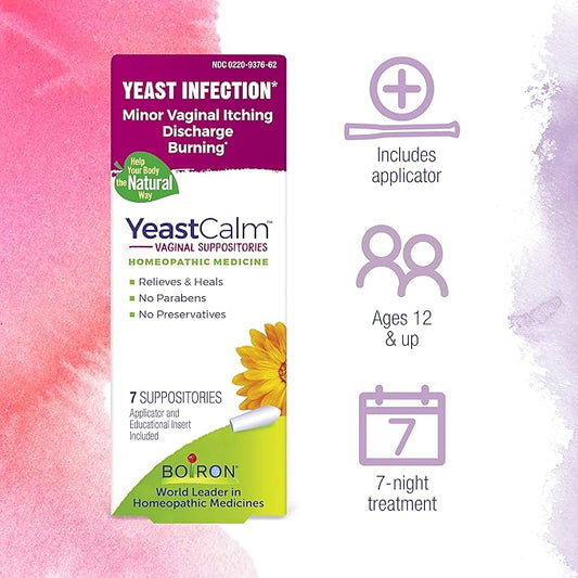 Boiron YeastCalm Homeopathic Suppositories for Yeast Infections, Burning, Discharge, and Minor Vaginal Itching - 14 Count