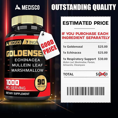 Goldenseal Root Capsule Organic with Echinacea, 90 Veggie 7in1 Supports
