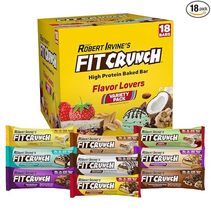 FITCRUNCH Snack Size Protein Bars, 6-Layer Baked Bar, 3g of Sugar, Gluten Free & Soft Cake Core (18 Count, Flavor Lovers)