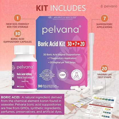 Pelvana Boric Acid Suppositories for Women 30 + 7 Applicators 20 pH 57 Piece