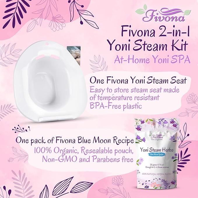 FIVONA 2-in-1 Yoni Steam Kit - Pack of V Steaming Herbs Blue Moon Recipe 1.76 Ounces (2-4 Steams) Bundled with V-Steam Seat