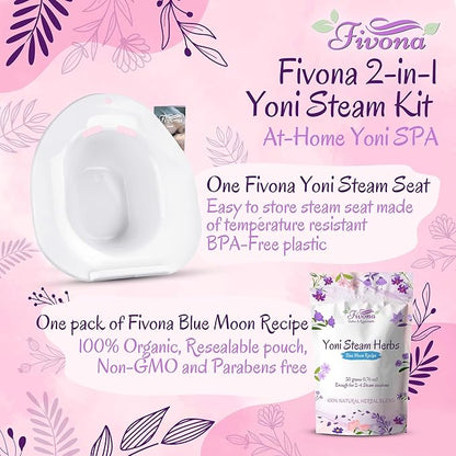 FIVONA 2-in-1 Yoni Steam Kit - Pack of V Steaming Herbs Blue Moon Recipe 1.76 Ounces (2-4 Steams) Bundled with V-Steam Seat