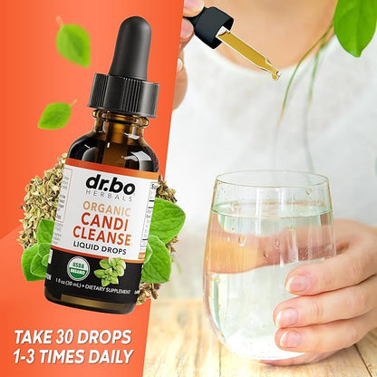 Candi Cleanse Support Supplement Drops - Organic Oregano Oil Drops Liquid & Black Walnut Wormwood - Extra Strength Overgrowth Balance Complex, Natural Oral Gut Cleanser Detox Health Supplements 1 oz
