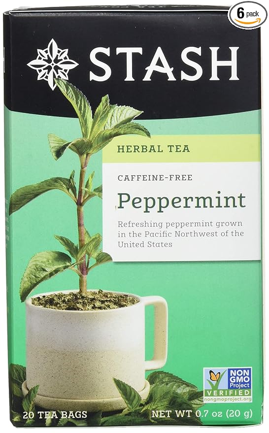 Stash Tea Peppermint Herbal Tea - Naturally Caffeine Free, Non-GMO Project Verified Premium Tea with No Artificial Ingredients, 20 Count (Pack of 6) - 120 Bags Total