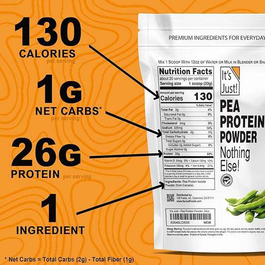 It's Just! - 100% Pea Protein, Vegan Plant Based, Grown in Canada, Premium Quality, Smooth Texture, Gluten Free, Keto Friendly (1.5 Pound, Unflavored)