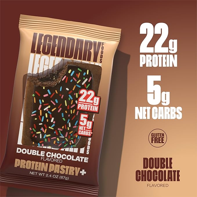 Legendary Foods 22g Protein Pastry+ Premium Low Carb Meal Replacement Bar - Low Glycemic, Gluten Free Protien Snacks - Healthy Keto Snack Box, 8x Zero Sugar Energy Bars - Bariatric Diabetic Friendly