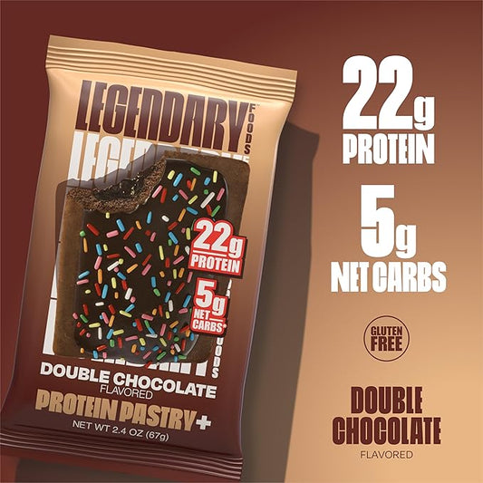 Legendary Foods 22g Protein Pastry+ Premium Low Carb Meal Replacement Bar - Low Glycemic, Gluten Free Protien Snacks - Healthy Keto Snack Box, 8x Zero Sugar Energy Bars - Bariatric Diabetic Friendly