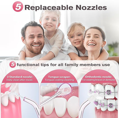 TOVENDOR Water Dental Flosser, Rechargeable Dental 3 Modes, 5 Tips 300ML Large IPX7 Waterproof