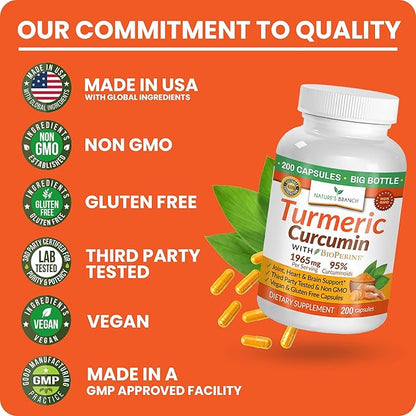 Turmeric Curcumin with Black Pepper BioPerine 𝟮𝟬𝟬 𝗖𝗔𝗣𝗦𝗨𝗟𝗘𝗦 1965mg Joint