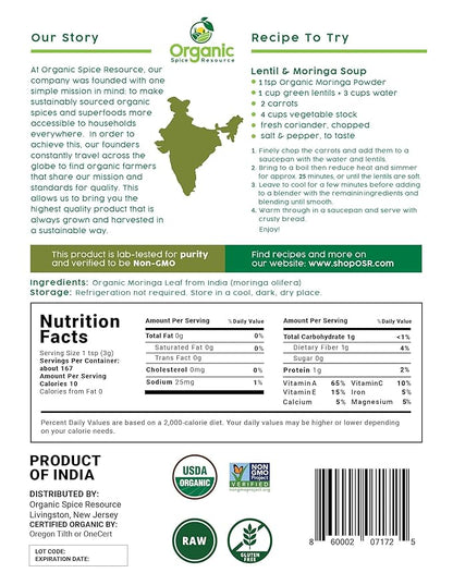 Organic Moringa Powder - 1.10 lbs (17.64 oz) | USDA Organics, Non-GMO, Kosher, Halal, Moringa Olifera Powder - 100% Raw and Natural, by SHOPOSR