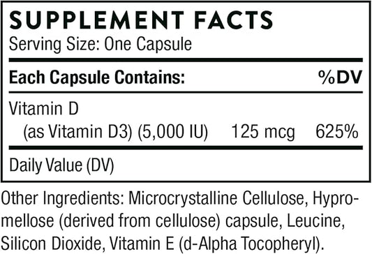 THORNE Vitamin D-5000 D3 Supplement 60 Capsules