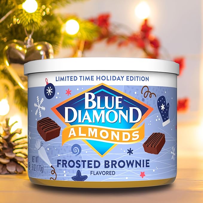 Blue Diamond, Holiday Frosted Brownie Flavored Sweet Snack Nut Almonds Perfect Size for On-The-Go, Holidays and Gatherings, Lunch, Adults and Kids, 6oz Can