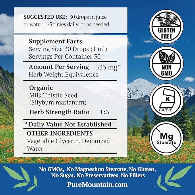 Pure Mountain Botanicals Milk Thistle Extract 333mg Organic 1 Fl