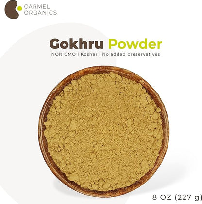 CARMEL ORGANICS Natural Gokhru/Gokhsuru Fruit Powder 8 Ounce 0.5 Lb/ 227 Grams(Pack 1)| Tribulus