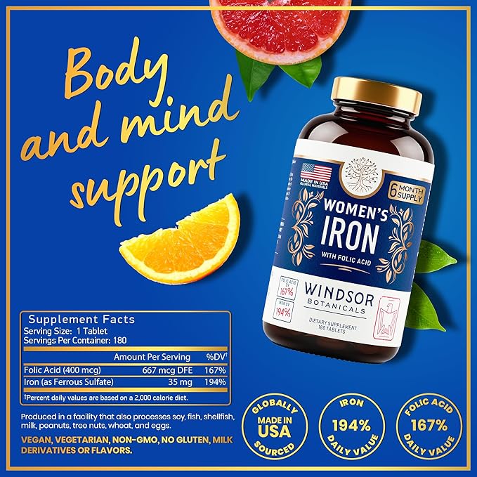 Iron Pills for Women 6 Month B9-180 Vegan