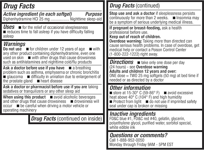 HealthA2Z Sleep Aid, Diphenhydramine HCl 25mg (250 Softgels)