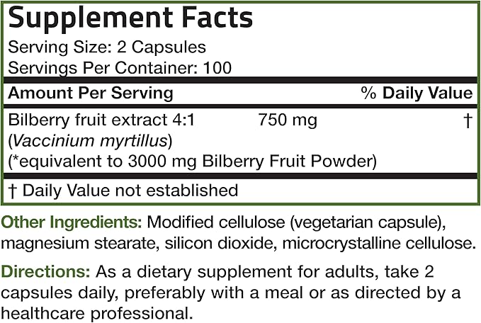 Bronson Bilberry Extra Strength Vaccinium Myrtillus, 200 Vegetarian