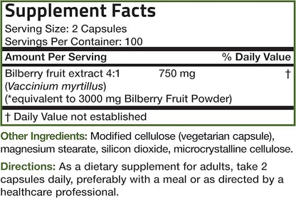 Bronson Bilberry Extra Strength Vaccinium Myrtillus, 200 Vegetarian