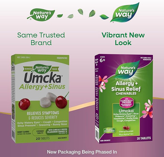 Nature's Way Umcka Allergy+Sinus Homeopathic, Sneezing, 20 Chewable