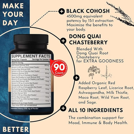 Black Cohosh Supplement 6700mg 3 Months 12 Potent 90 Vegan