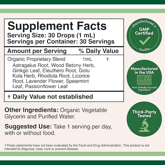 Adrenal Support Supplements (Liquid Drops) 10 Organic (10 Apoptogenic