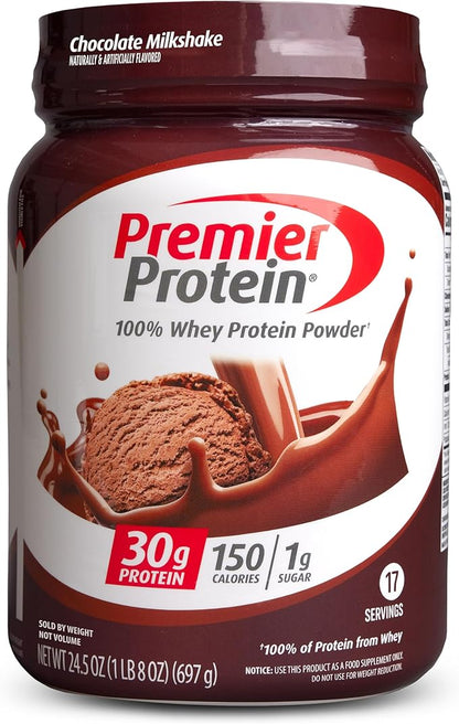 Premier Protein Powder, Chocolate Milkshake, 30g 1g Sugar, 100% Whey 17 Servings, 23.9 Ounce 1)