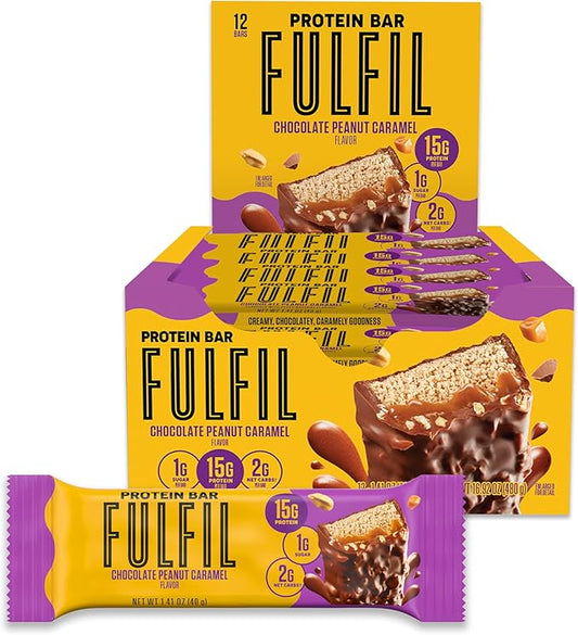FULFIL Protein Snack Bars, Chocolate Peanut Caramel, 15g Protein, Pantry Staples, 12 Count