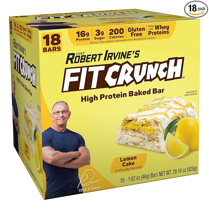 FITCRUNCH Snack Size Protein Bars, 6-Layer Baked Bar, 3g of Sugar & Soft Cake Core (18 Bars, Lemon Cake)