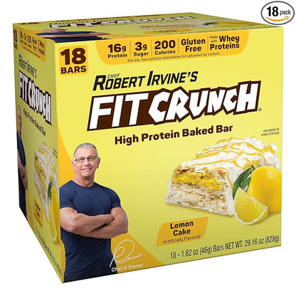 FITCRUNCH Snack Size Protein Bars, 6-Layer Baked Bar, 3g of Sugar & Soft Cake Core (18 Bars, Lemon Cake)