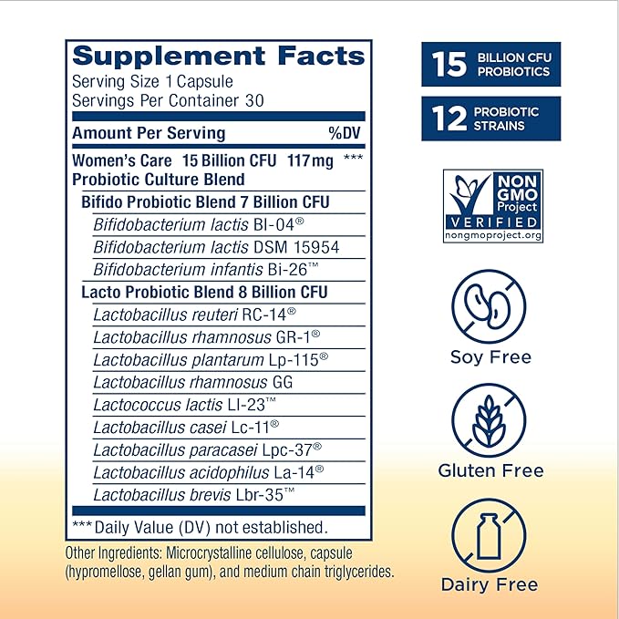 Renew Life Women's Probiotic Capsules, Supports pH Balance for Women, Vaginal, Urinary, Digestive and Immune Health, L. Rhamnosus GG, Dairy, Soy and Gluten-Free, 15 Billion CFU - 30 Ct