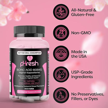 pHresh Boric Acid Suppositories for Women,