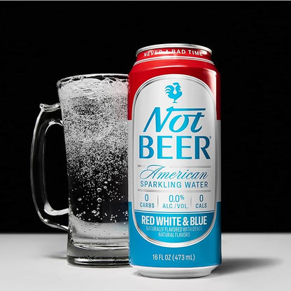 Not Beer American Sparkling Water, Red White & Blue, 99.9% Pure, Mineral & Electrolyte Blend, Carbonated Soda Water, Made in America, 16 Oz Tallboy Cans, 12 Pack