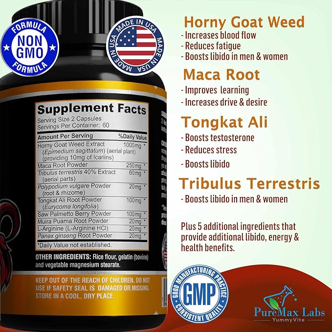 Horny Goat Weed 1590mg Extra Strength 120 Capsules, 120 Caps