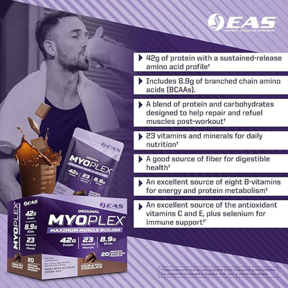 Original Myoplex Maximum Muscle Builder | Meal Replacement Protein Drink Mix | Quality Protein Blend | 42g Protein | 20 Individual Packets (Frootie Cereal)