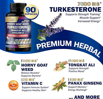 Organic Cadane Turkesterone 7500mg VitaminC 30mg 1500mg Supplement 90 Vegan