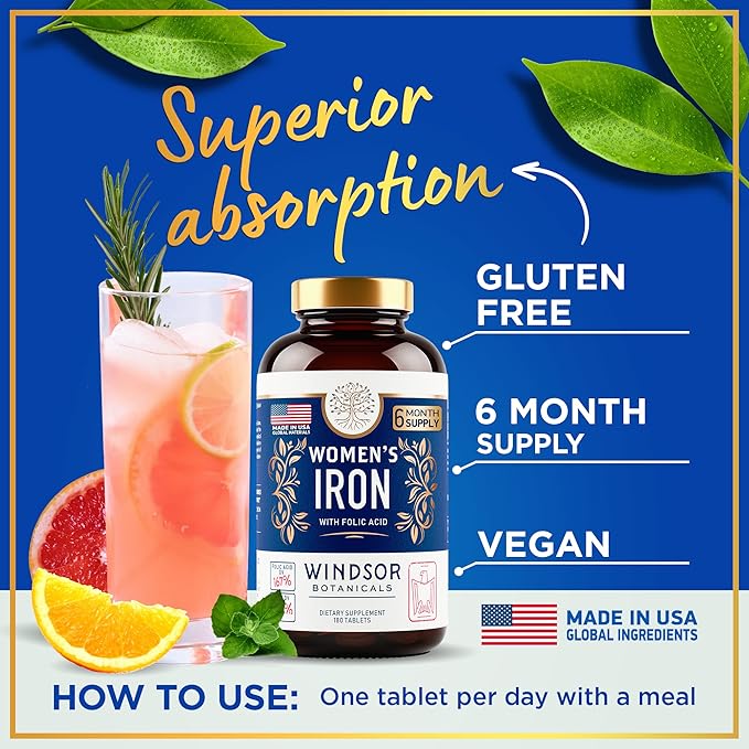 Iron Pills for Women 6 Month B9-180 Vegan