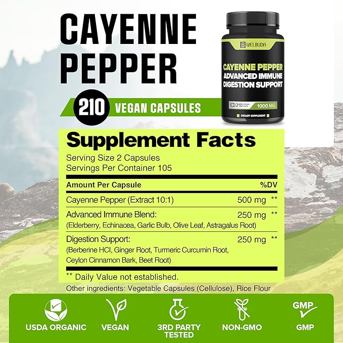 210 Capsules - Cayenne Pepper Supplements 10:1 with